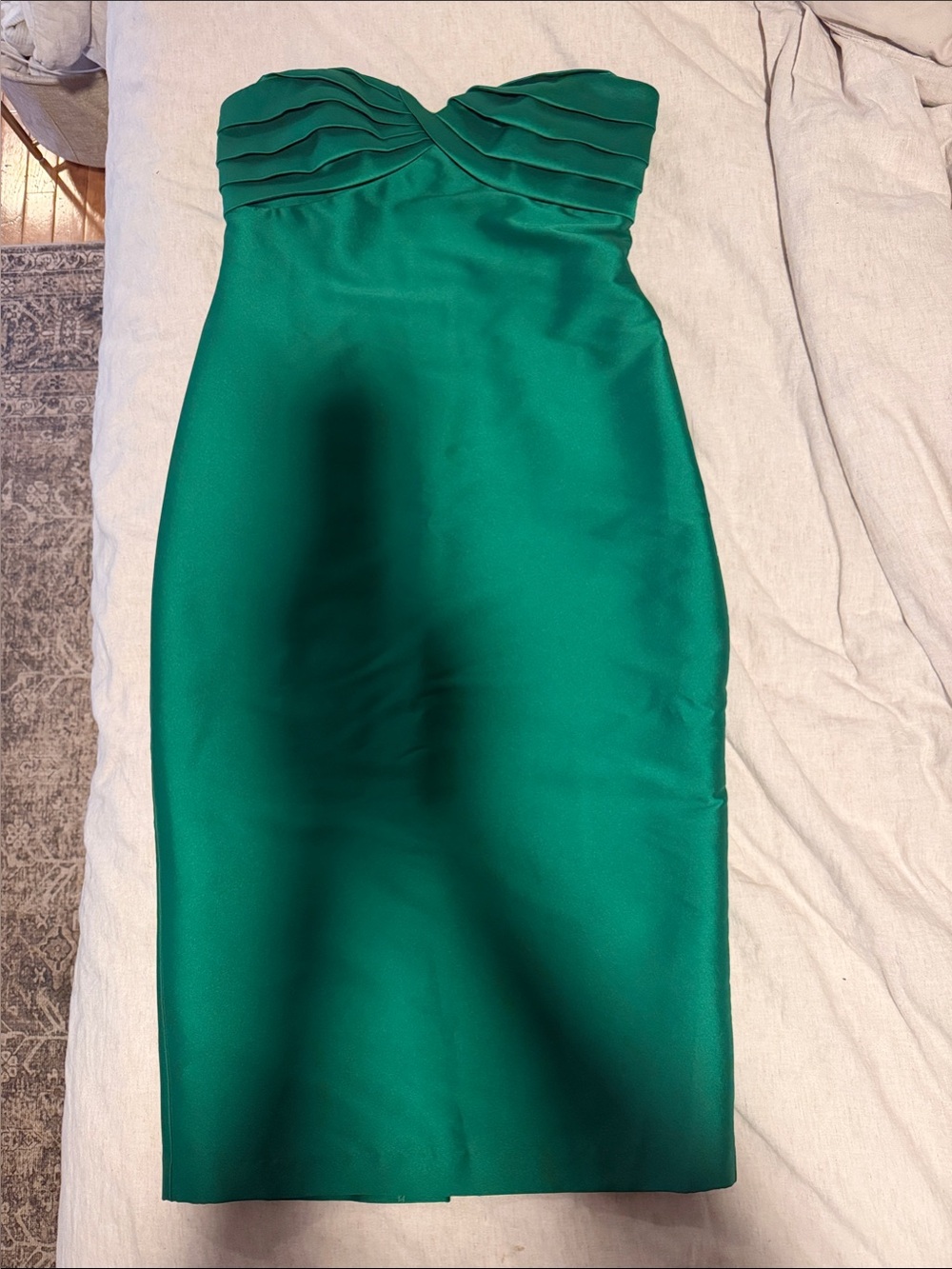 Badgley Mischka Strapless Emerald Gown with Pleated Bodice
